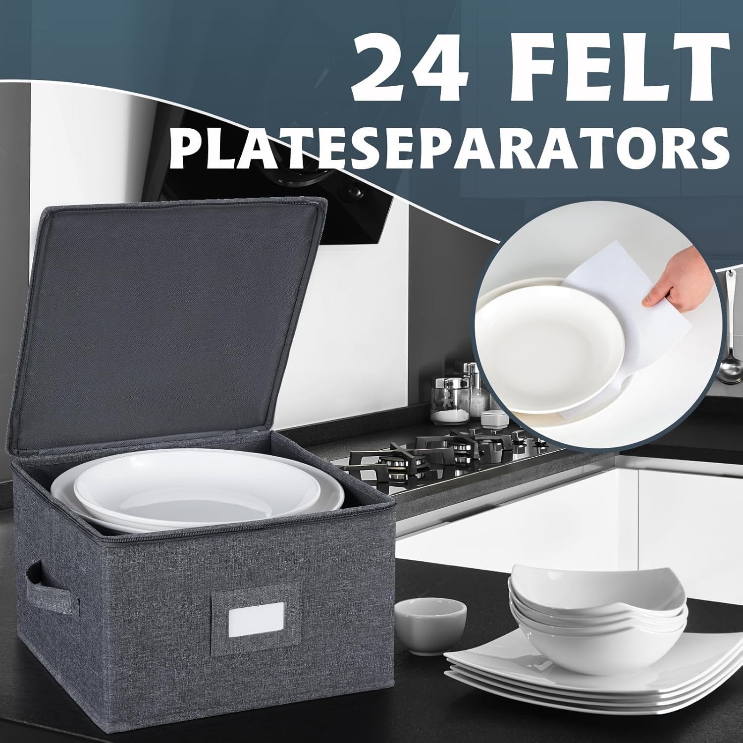 Grey 13×8 Inch Hard Shell China Dish Plate Storage Containers Dividers 2 PCS