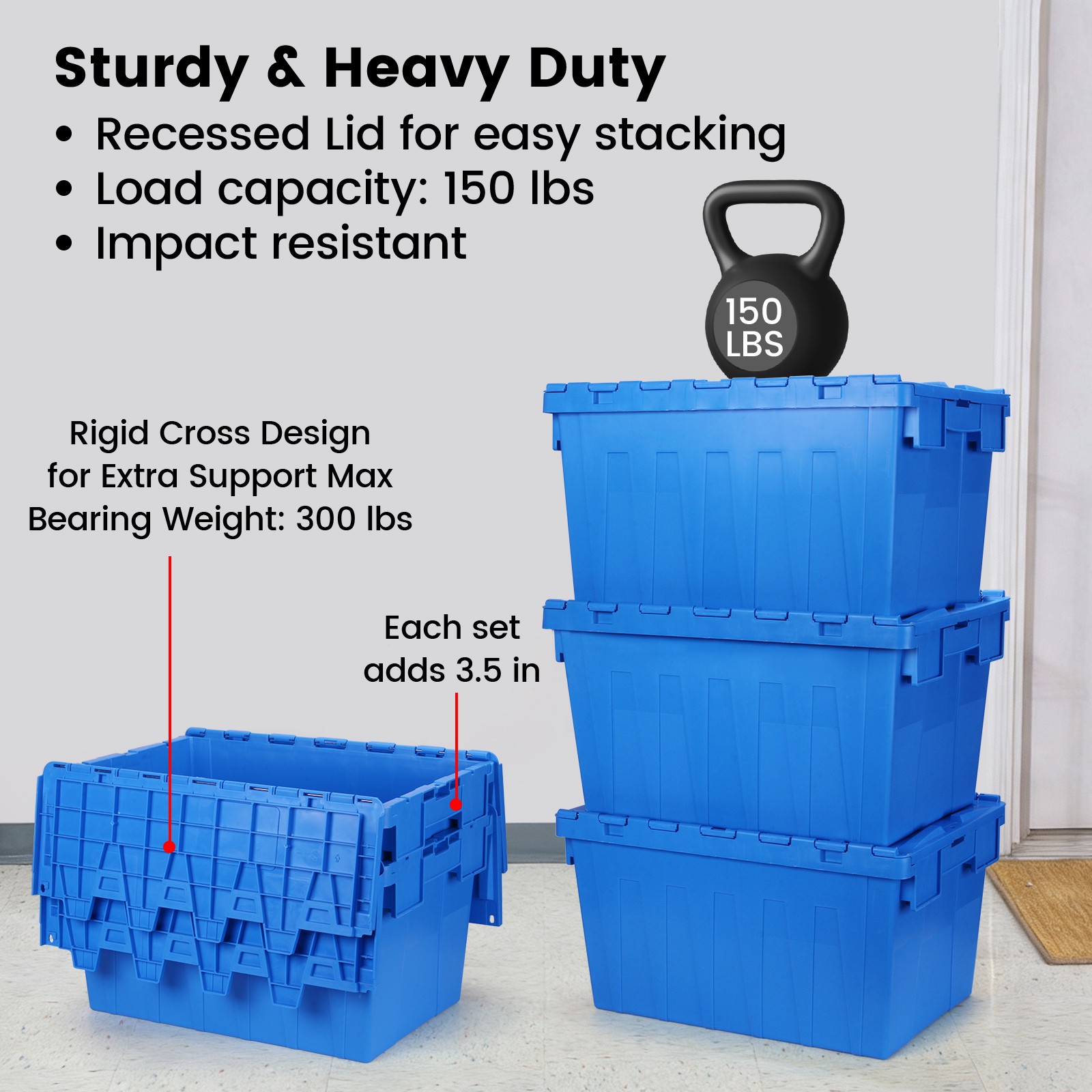 Storage Tote Distribution Container 24x16x13″ Hinged Lid Stackable Container Bin