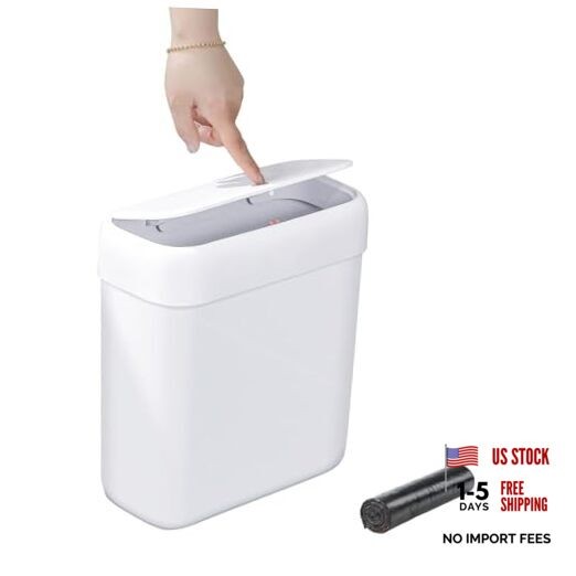 Bathroom Small Trash Can with Lid,10L / 2.7 Gallon Slim 1 Pack (2.7 Gallon)