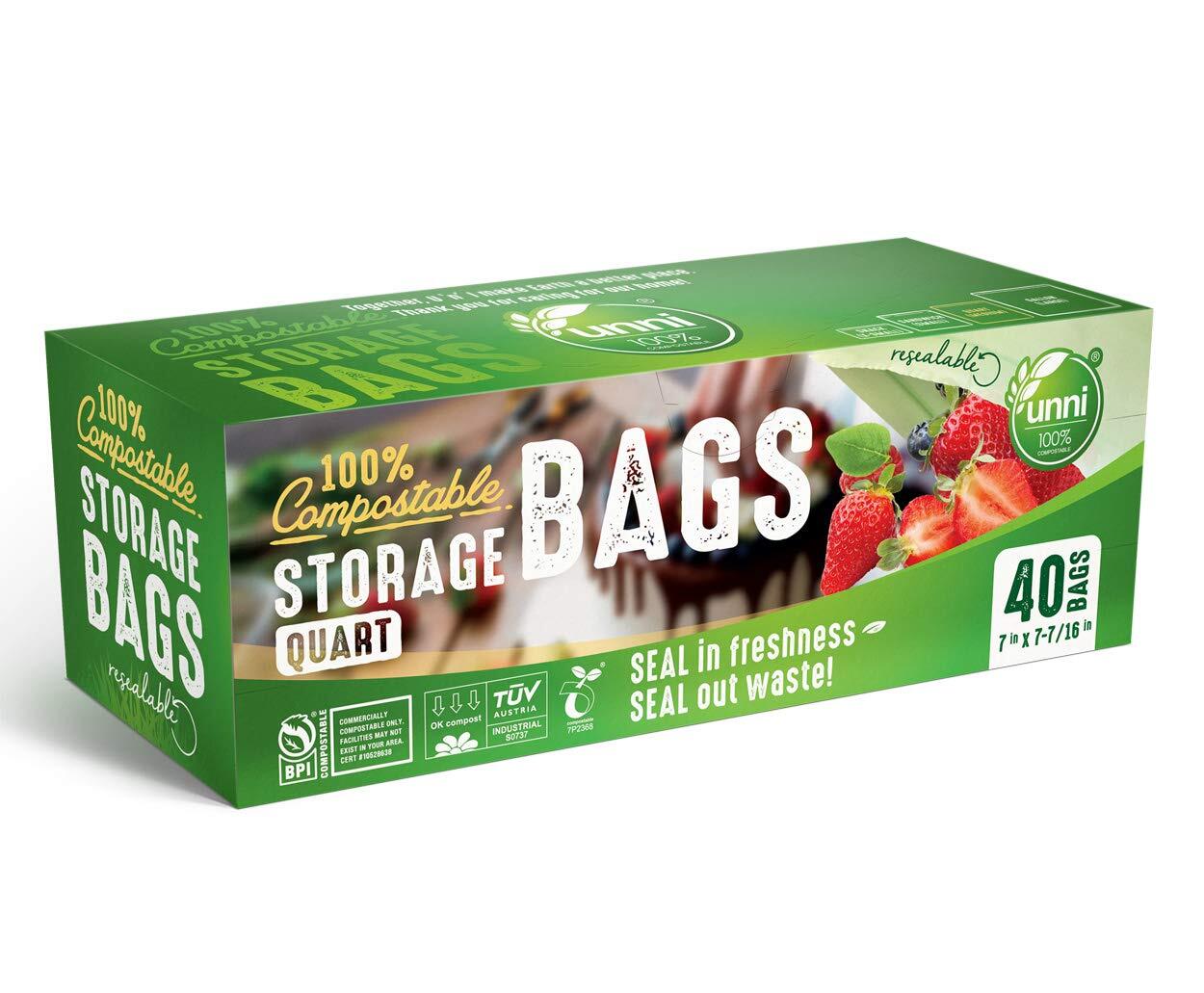 100% Compostable Bags 40 Count 1 Quart Capacity Plantbased Material Biodegradabl