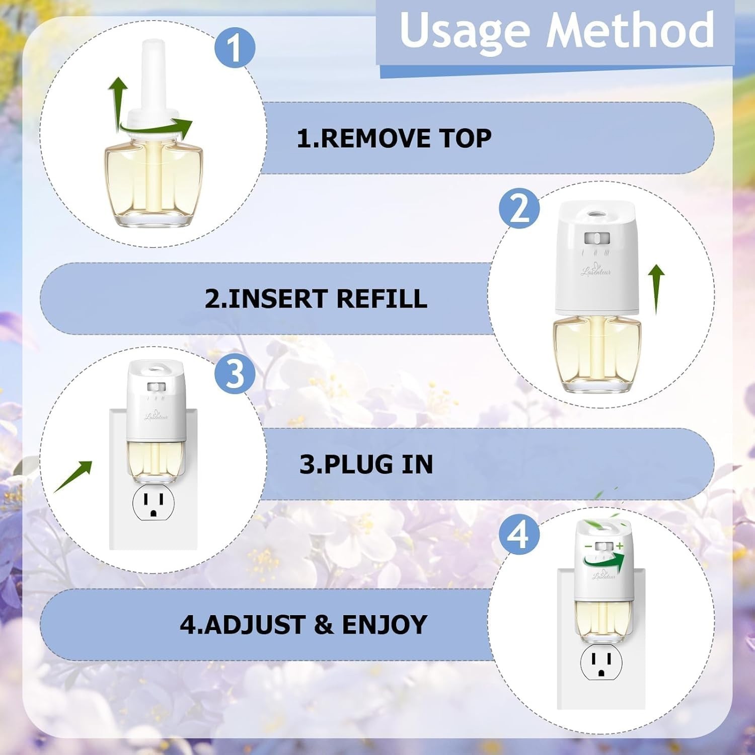 12 PACK Plug Ins Refills Air Freshener, Peony, Jasmine, Orchid, Lilac, for Home