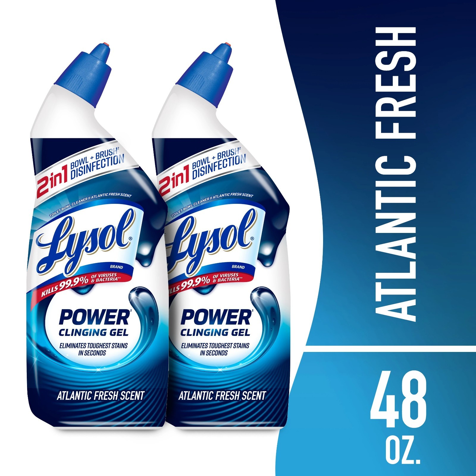 Lysol Power Toilet Bowl Cleaner Atlantic Fresh 24oz 2-Pack Disinfecting Gel