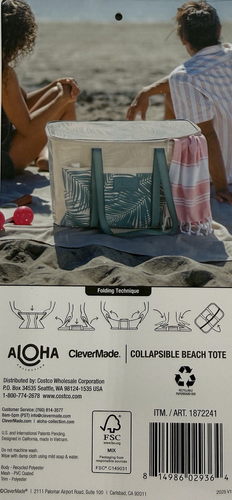 Aloha Collection CleverMade Collapsible Beach Tote Bag Set of 2 Hawaii