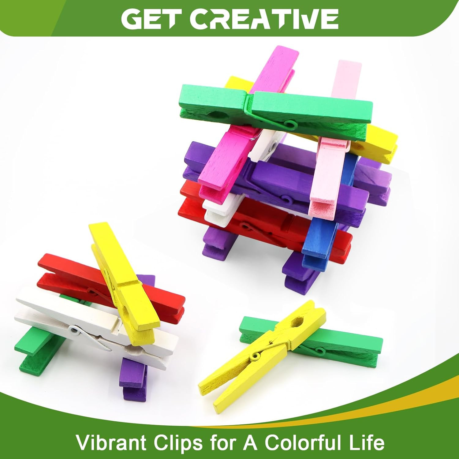 100 Pcs Colored Clothes Pins Wooden, Colored Clothespins for Crafts 2.9 Inch, Cl