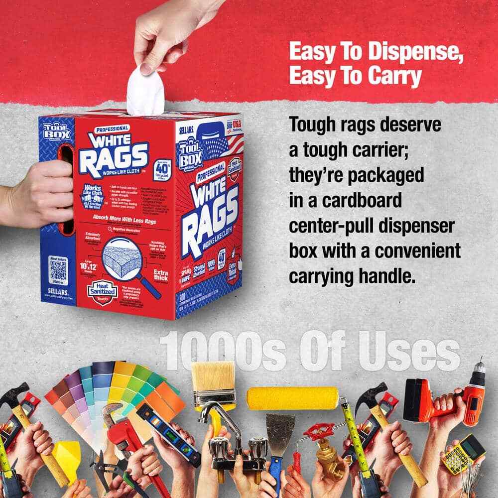 Toolbox Brand Professional White Rags A Box of Cleaning White Rags 200 Count NEW