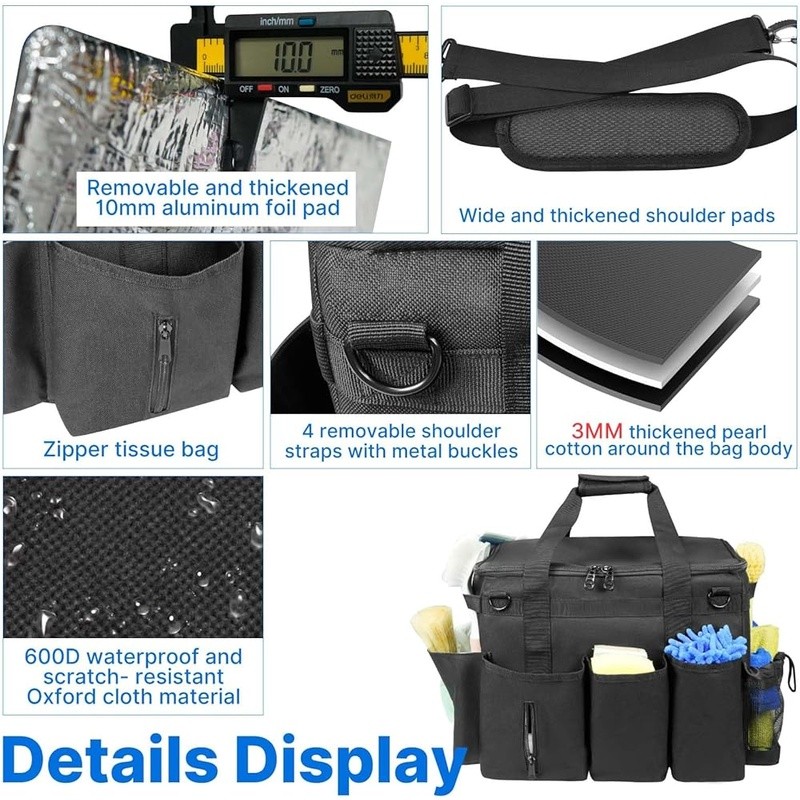 Rolling Cleaning Caddy Bag with Detachable Trolley & Lid Portable Large Bag