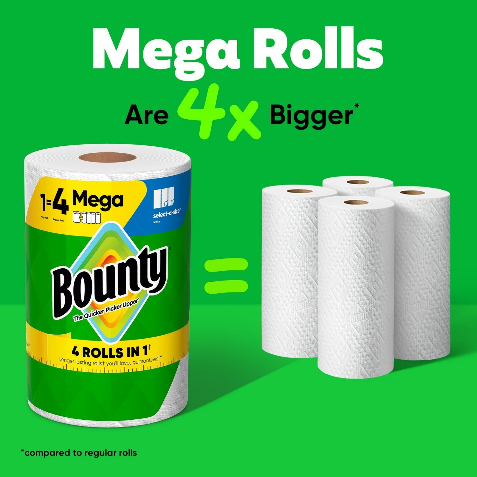 12 Pack Bounty Select-A-Size Paper Towels White Mega Roll 164 Sheets