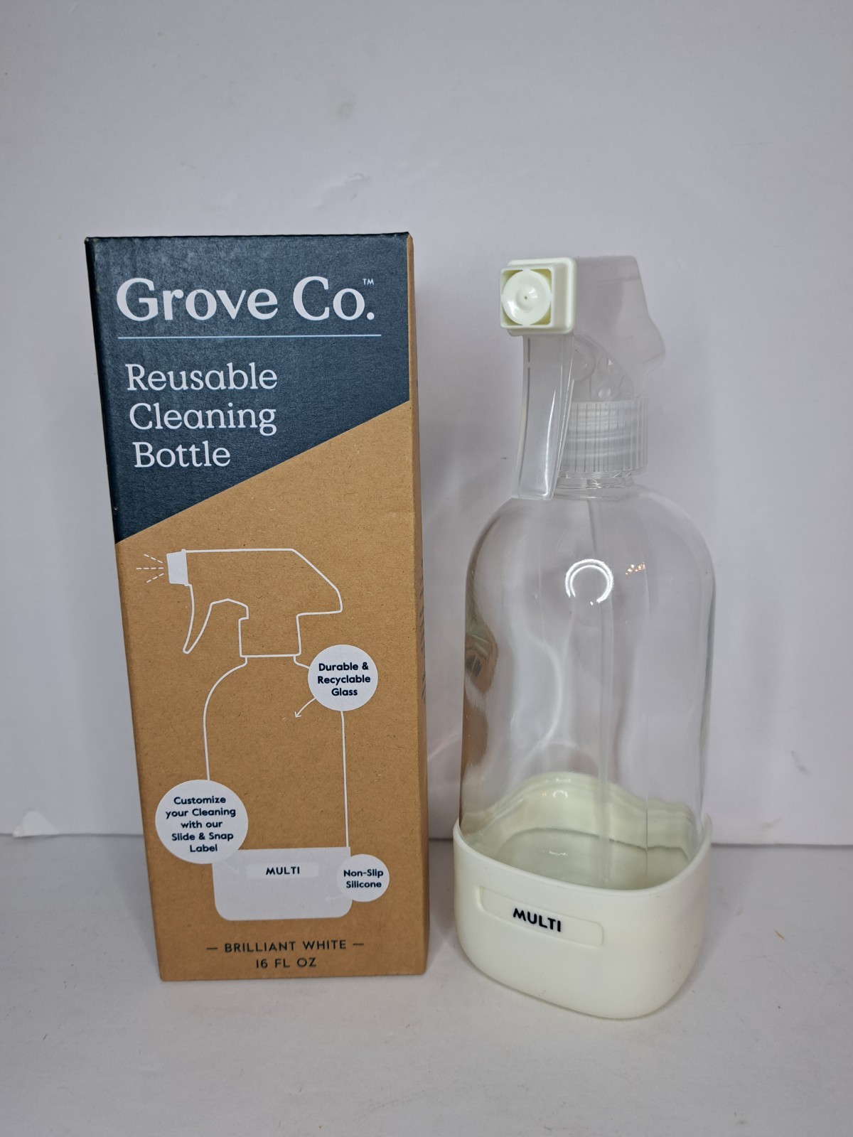 NEW Grove Co Reusable Cleaning Glass Spray Bottle – Brilliant White – 16 Fl Oz
