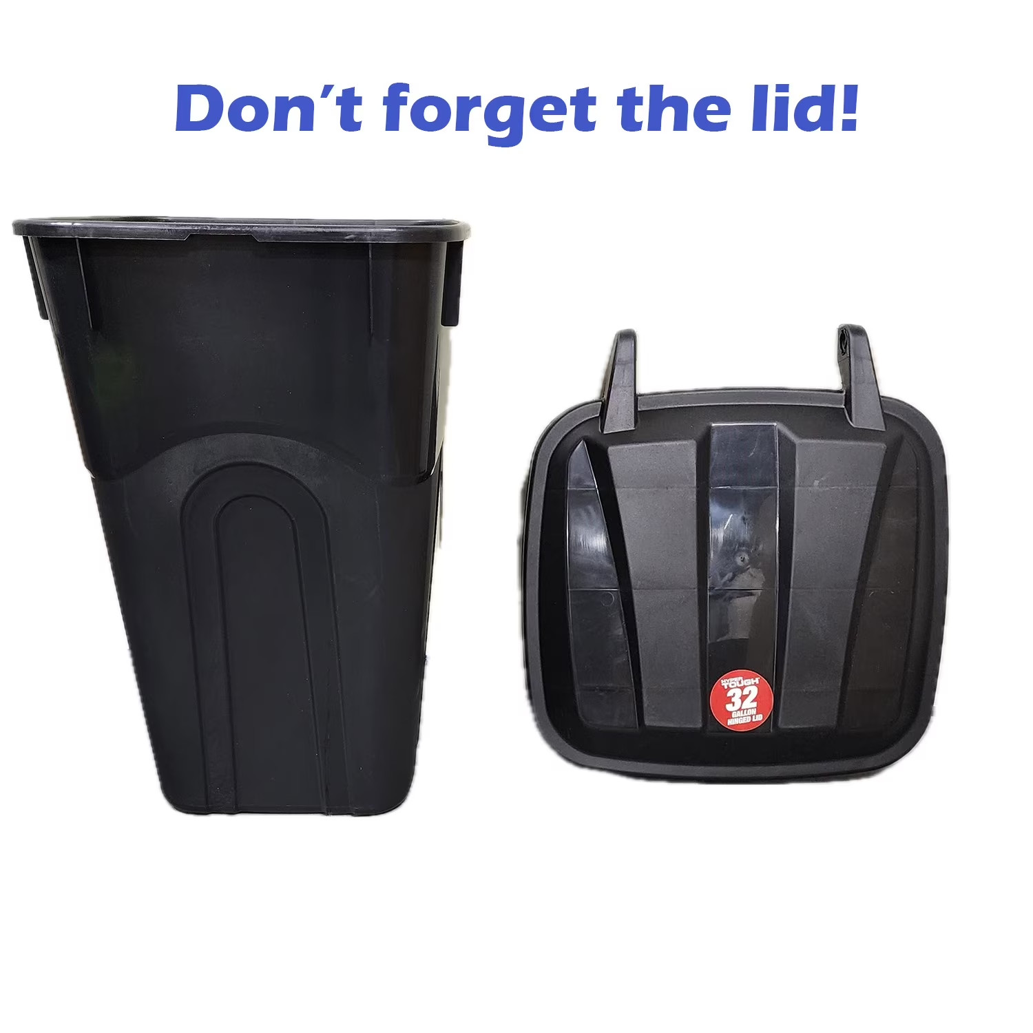 2 Pack Hyper Tough 32 Gallon Rolling Trash Can Heavy Duty Attached Lid Black