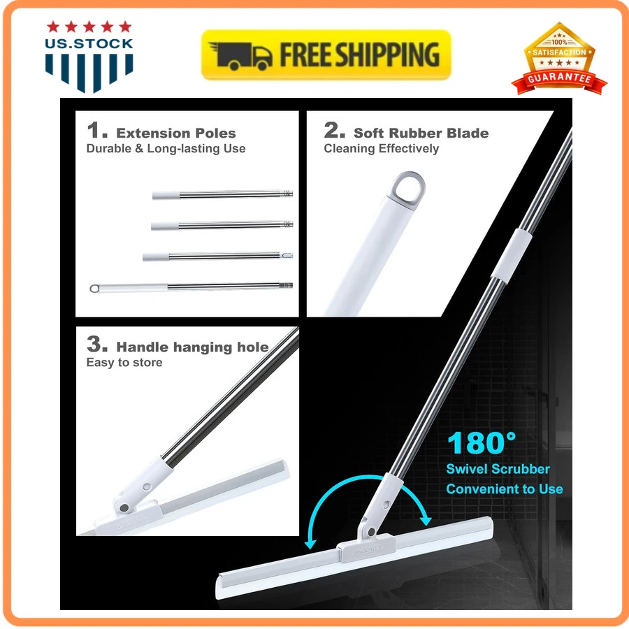 62′ Rubber Squeegee Broom Floor Cleaner Pet Hair Remover Long Handle Magic Broom