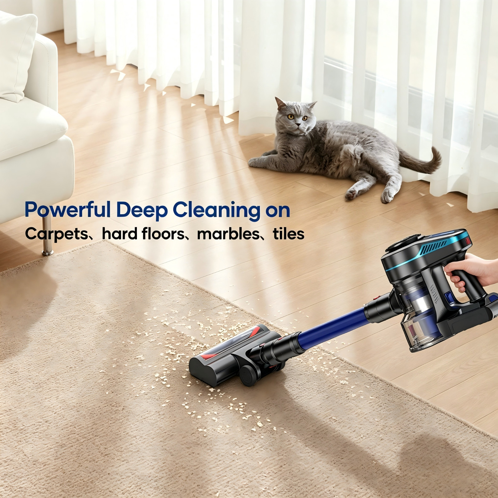 Cordless Vacuum Cleaner 65KPa Lightweight Pet Hair Carpet Hardwood Stick 1.5L
