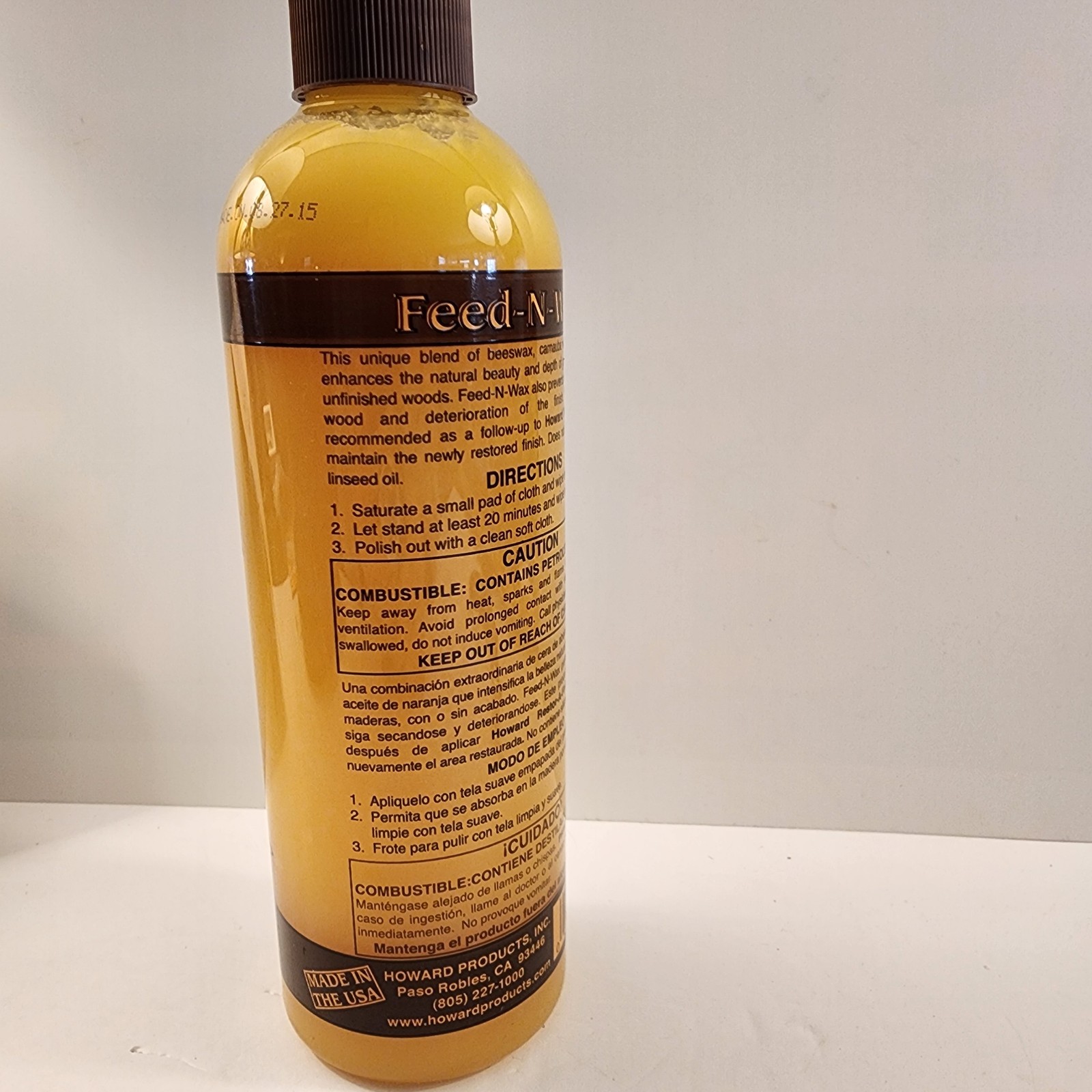 Howard Feed-N-Wax Wood Polish & Conditioner 15.7oz of 16oz OPEN/USED