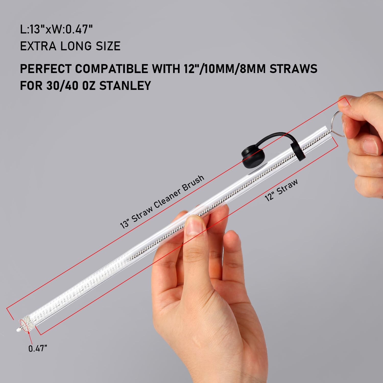13in Straw Cleaner Brush, Extra Long, Bristles 13 INCHES, White/12+10+8mm