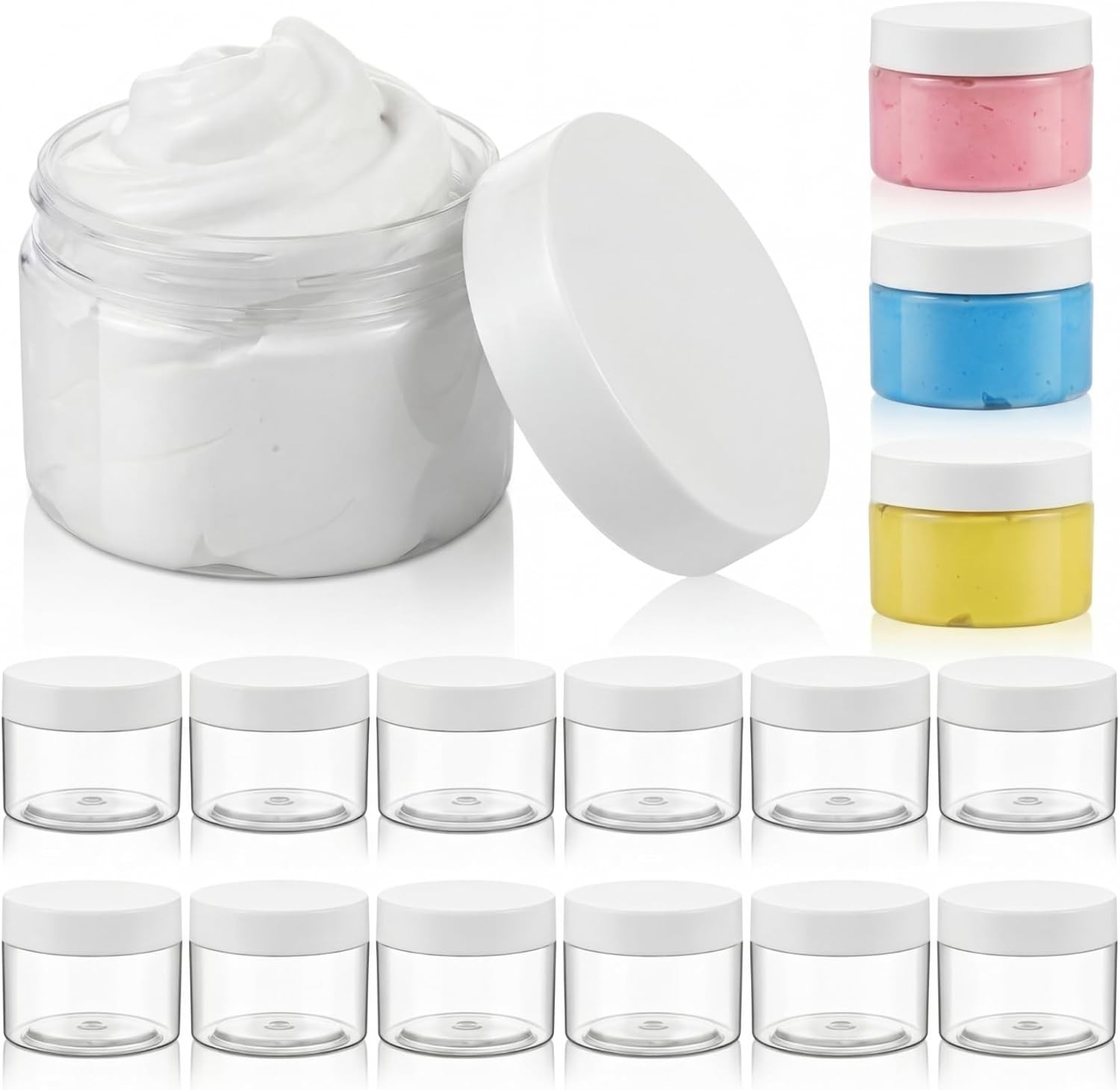 Empty 2 oz Round Plastic Jars 16 Count White Screw Top Containers for DIY Crafts