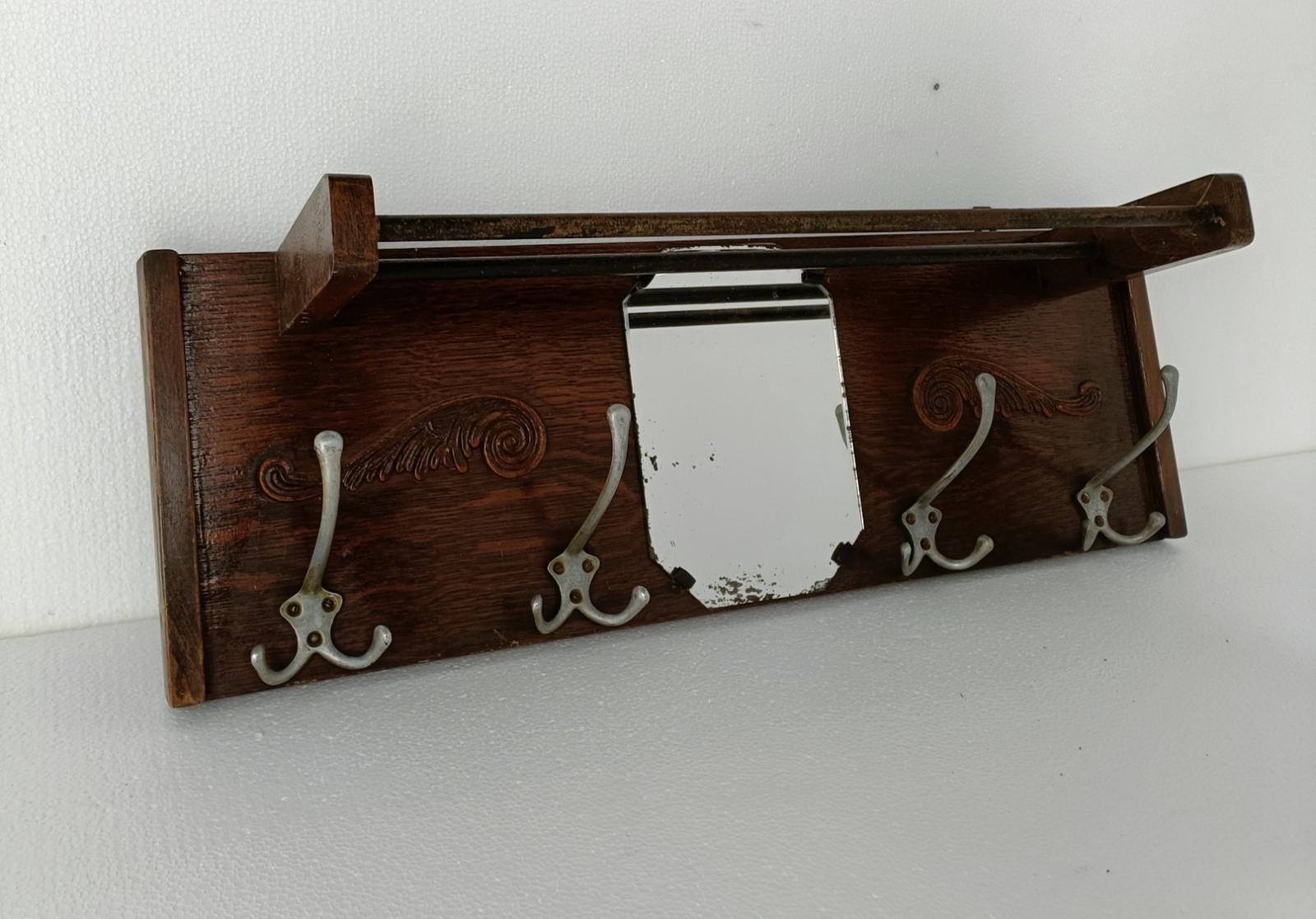 Vintage Wall Coat Rack Shelf Mid Century Modern Railroad Industrial Wood Pop art