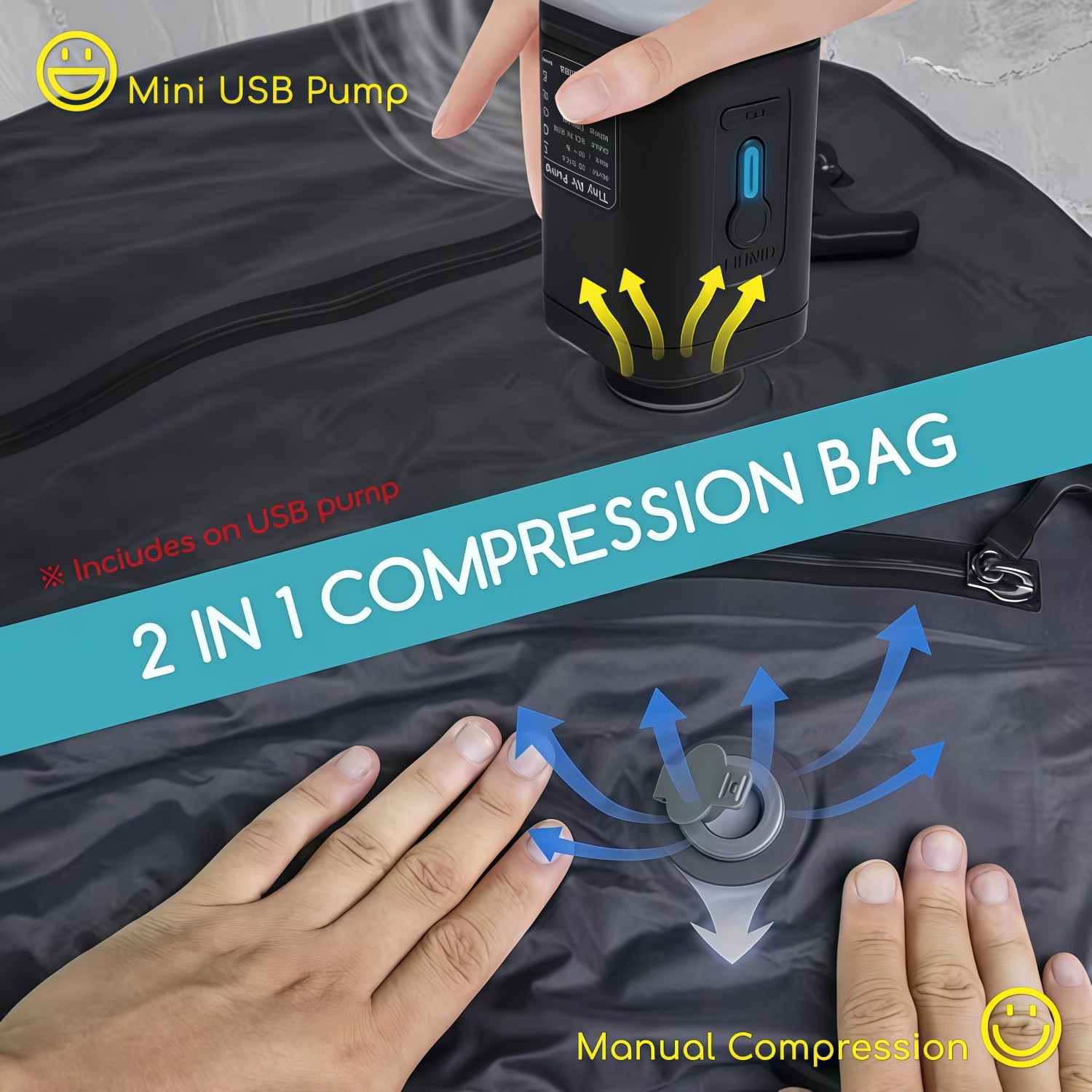 Travel Vacuum Bags for Luggage with Wireless Pump, Reusable Space Saver 2 pack
