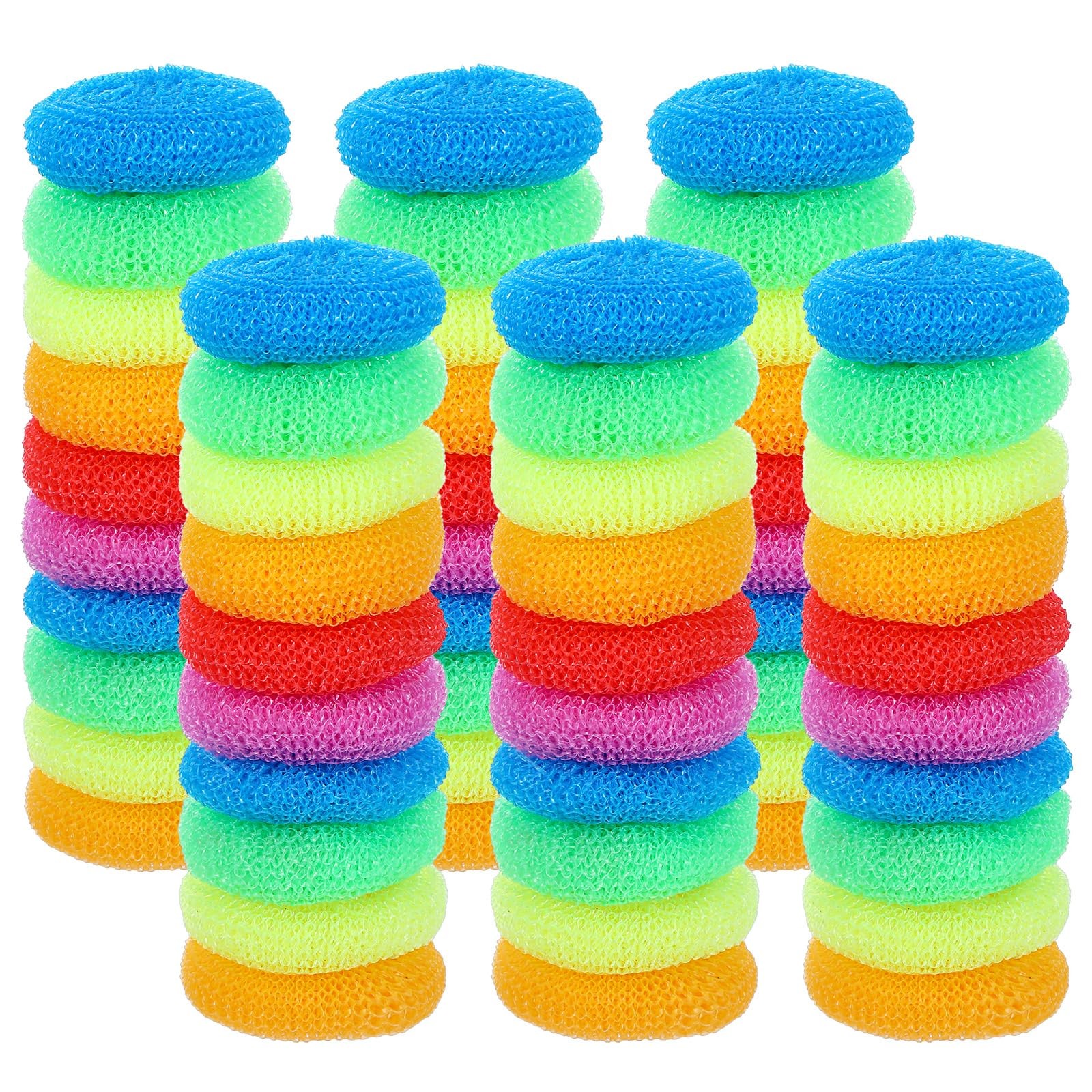 100 Pcs Plastic Scrubbers for Dishes, Round Pot Scrubbers for Kitchen Non Scr…