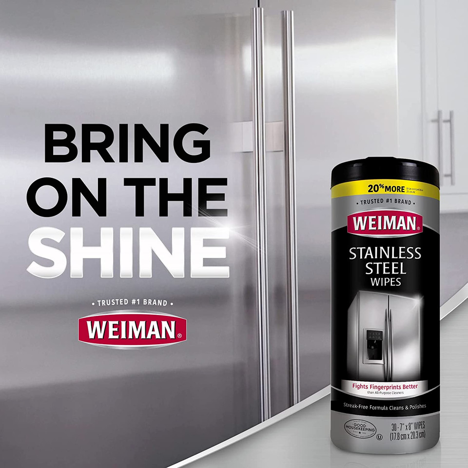 Weiman Stainless Steel Cleaner and Polish Wipes Bundle with Microfiber Cloth-Rem