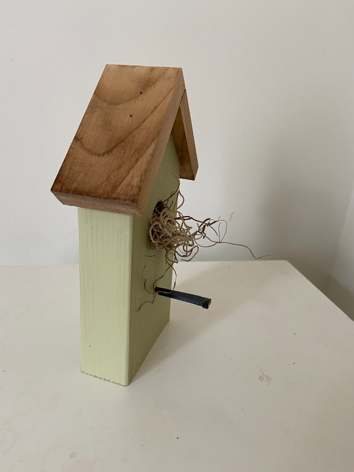 Wooden Bird House Rustic Painted Mint Green Decor Handmade 7 3/4″ Tall Sturdy