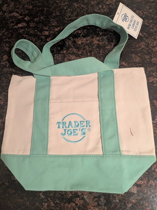 Trader Joes Mini Pastel Canvas Tote Bag Mint Green New With Tag