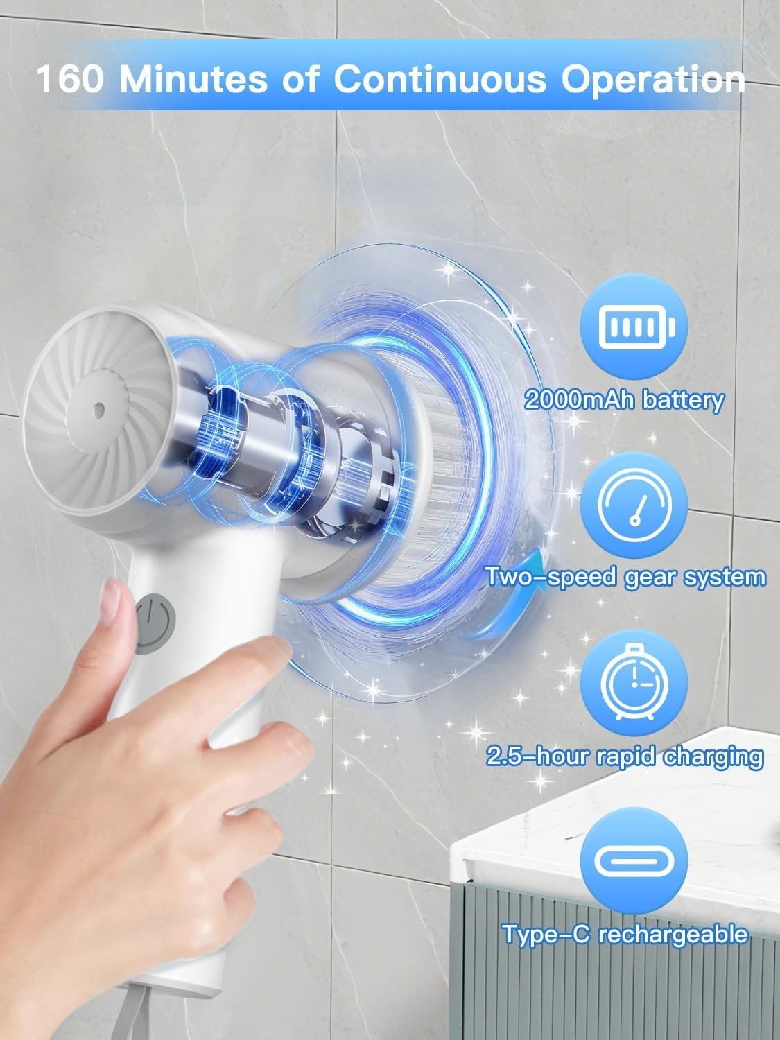Electric Spin Scrubber Cordless Waterproof Bathroom Kitchen Tile Floor Cleaner