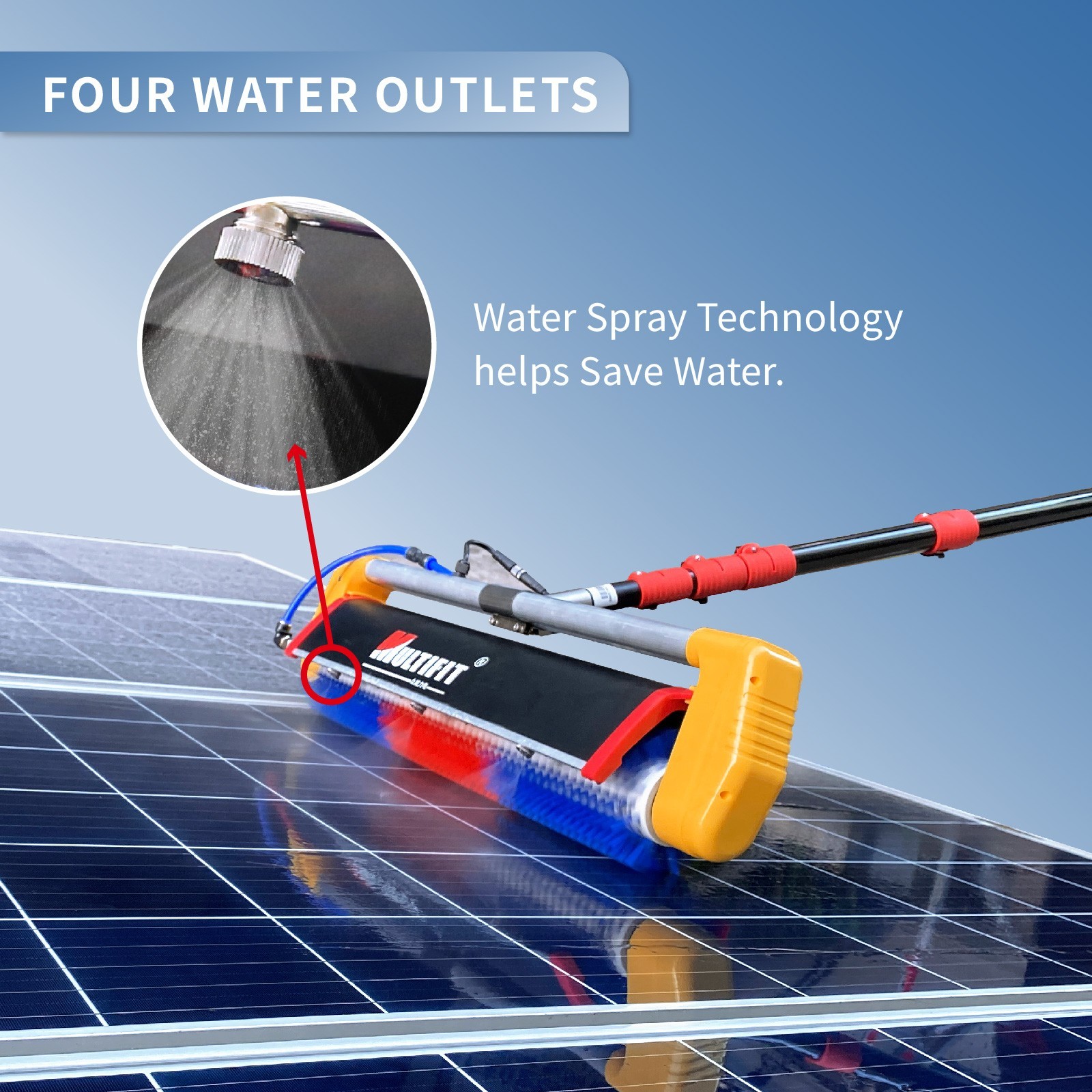 Solar Panel Cleaner 24ft Water Fed Rod 420rpm Forward/Reverse Roller Brush