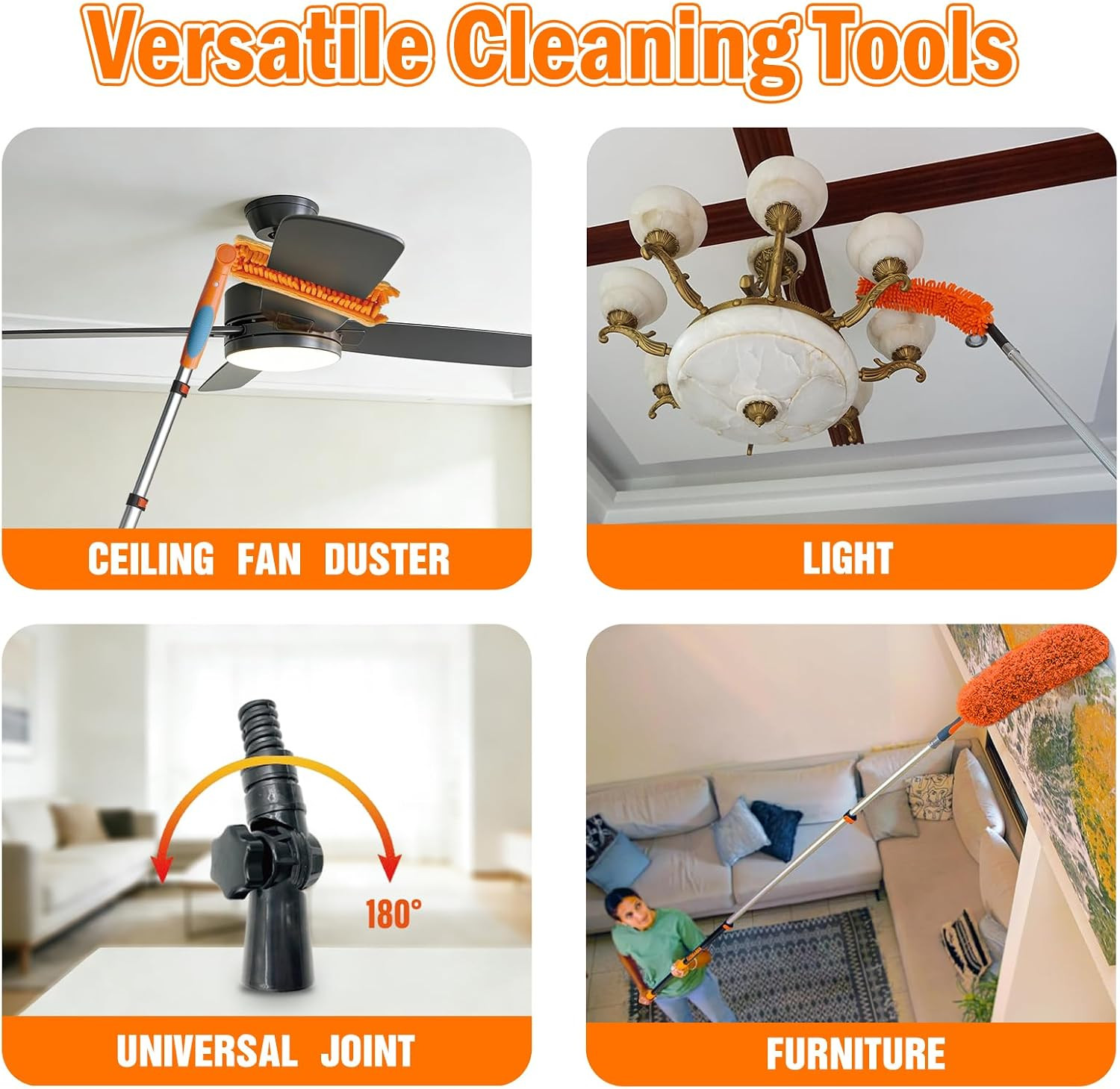 LAANPOLE 26FT Reach Ceiling Fan Cleaner Duster, Fan Blade Cleaner Kit with 5-20F