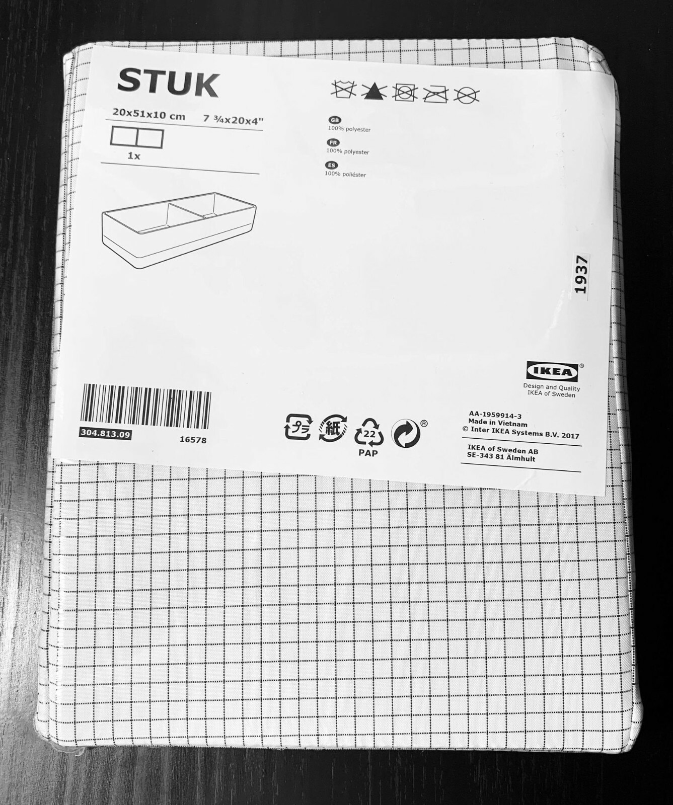 IKEA STUK Box With Compartments White Gray Fits PLATSA 7¾ x 20 x 4″ New