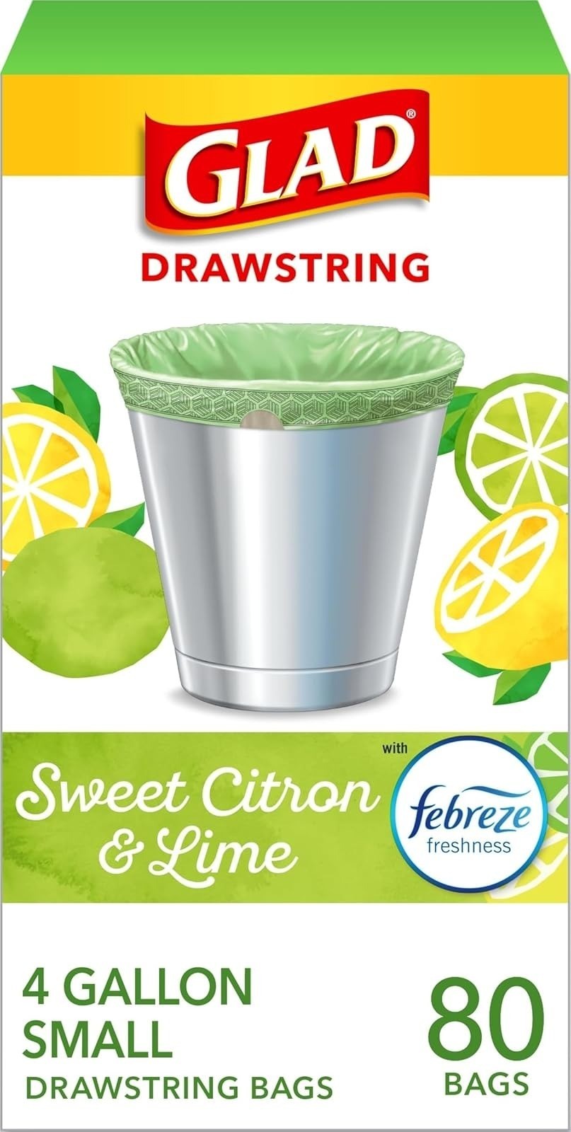 Glad 4 Gallon Drawstring Trash Bags Lemon Fresh Bleach Scent 34 Count
