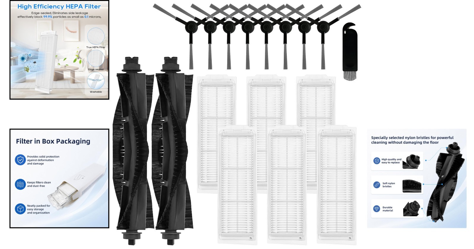 16-Piece WYZE WVCR200S Parts Kit – Main Brushes & HEPA Filters Included