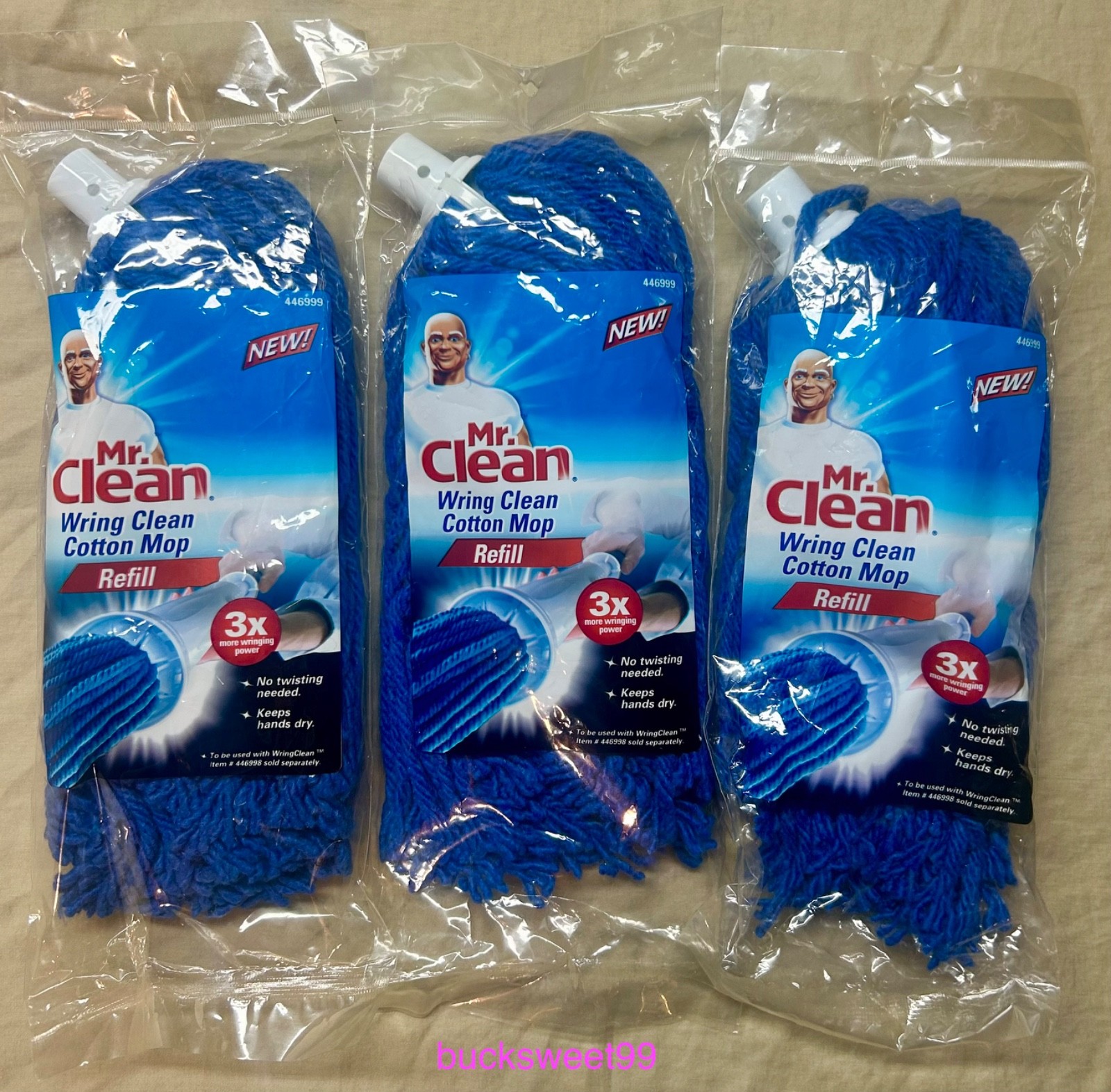 Mr. Clean WRING MOP COTTON Mop Refill – BLUE – 3-PACK