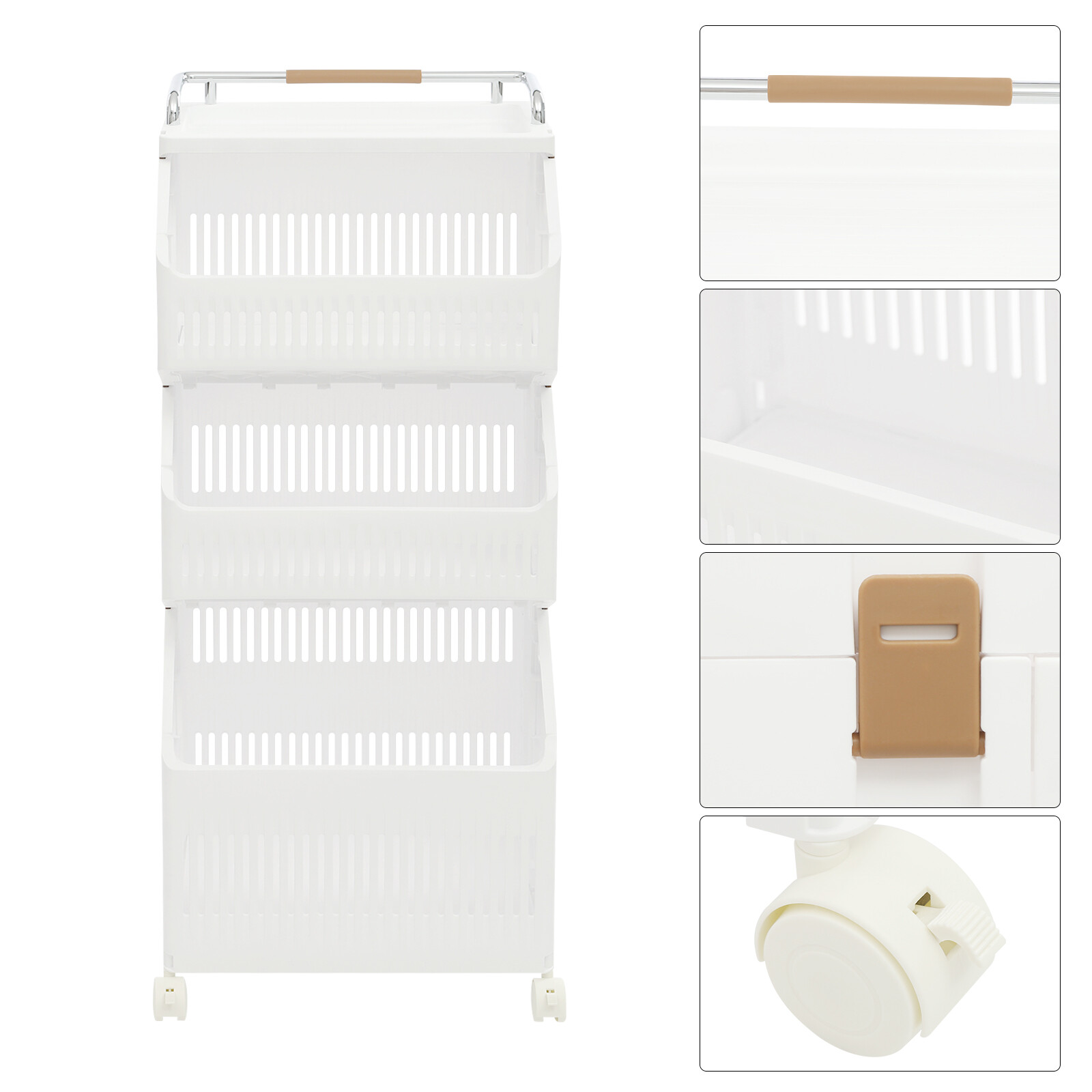2-tier Clothes Basket Rolling Laundry Basket Collapsible Laundry Hamper Storage