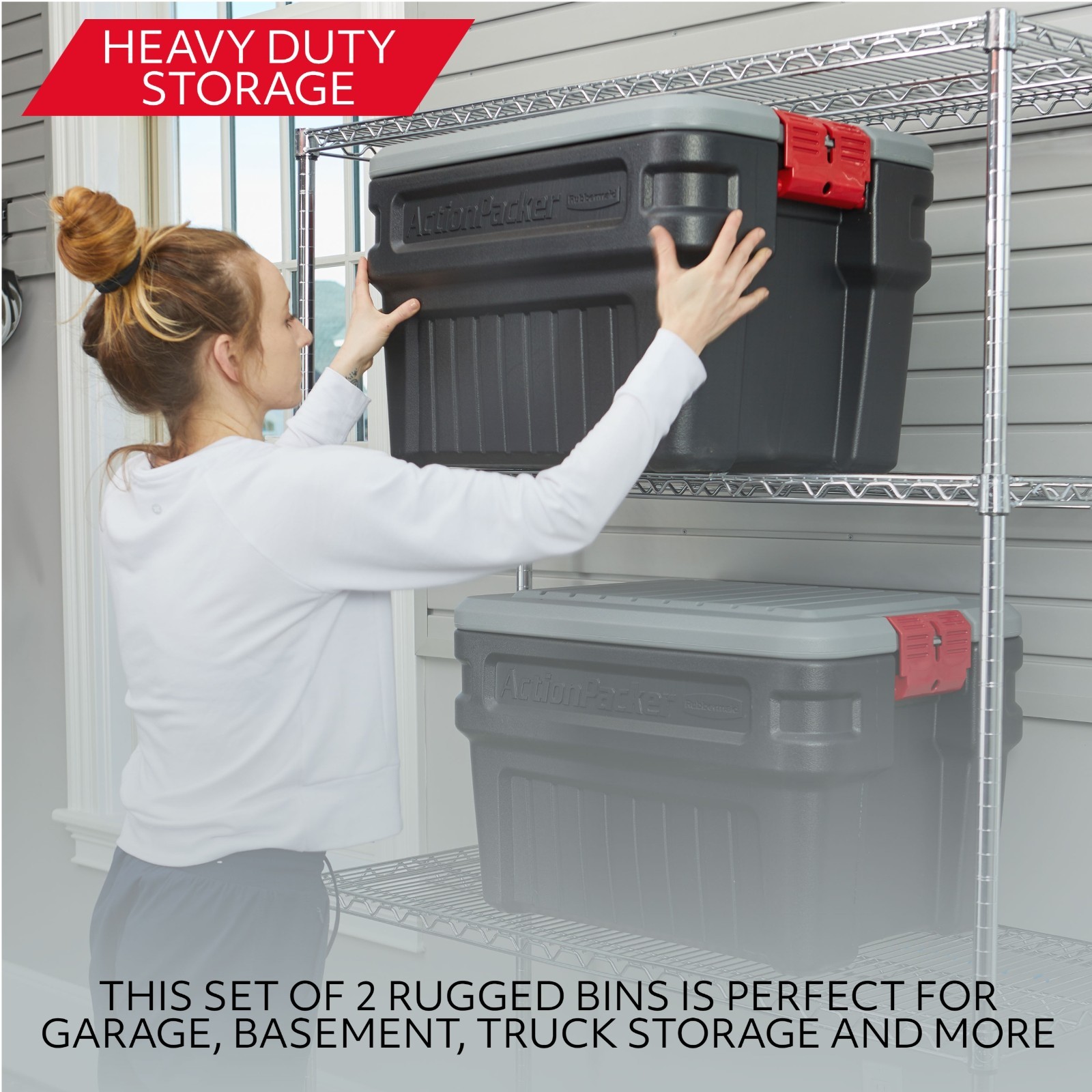 Rubbermaid 24 Gallon Action Packer Storage Bin Heavy Duty Lockable Plastic Black