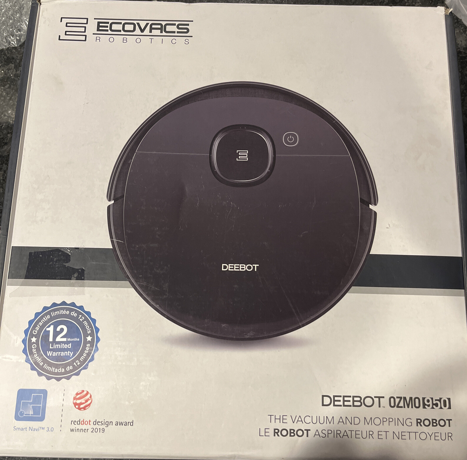 Ecovacs Deebot Ozmo 950 Black 3-Levels Suction 2-in-1 Robot Vacuum Cleaner. USED