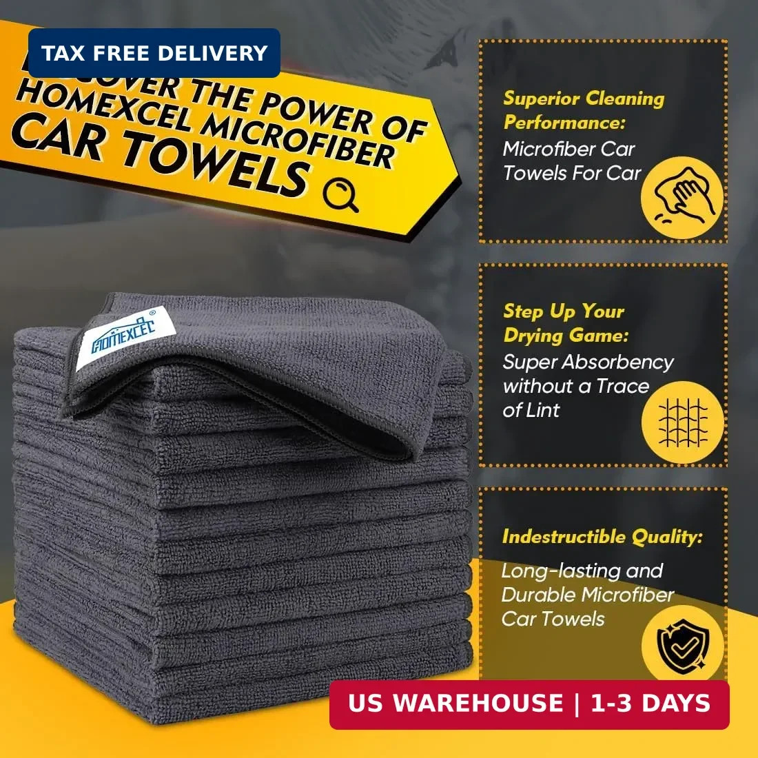 HOMEXCEL Microfiber Cleaning Cloths 12 Pack, Premium 16 x 16 inch Microfiber Tow