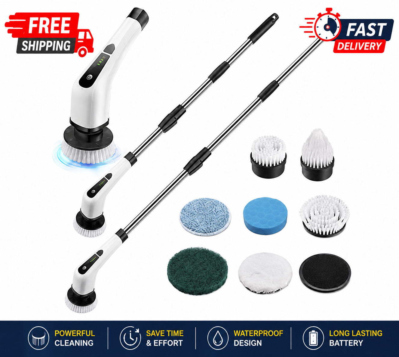 7 Heads Electric Spin Scrubber Cordless Bathtub Power Scrubber Rechargeable US