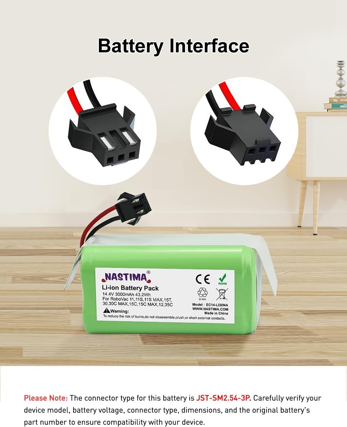 14.4V 3000mAh Replacement Battery for Eufy Robovac 11 11S MAX 15C MAX 20C 30C