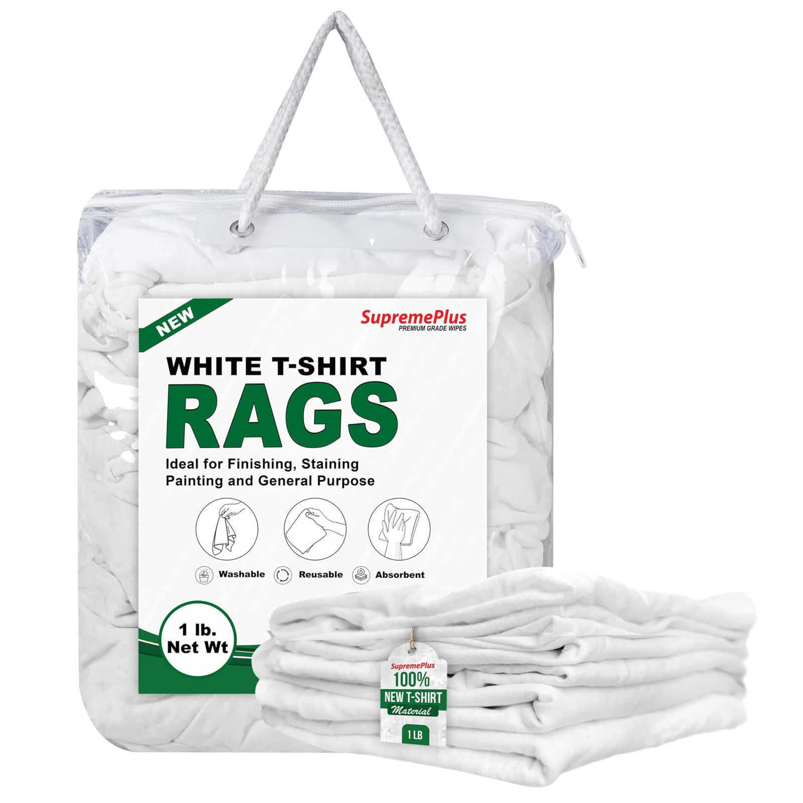 Premium White T-Shirt Cleaning Rags (1 lb. Bag) – White Cotton Rags for Clean…