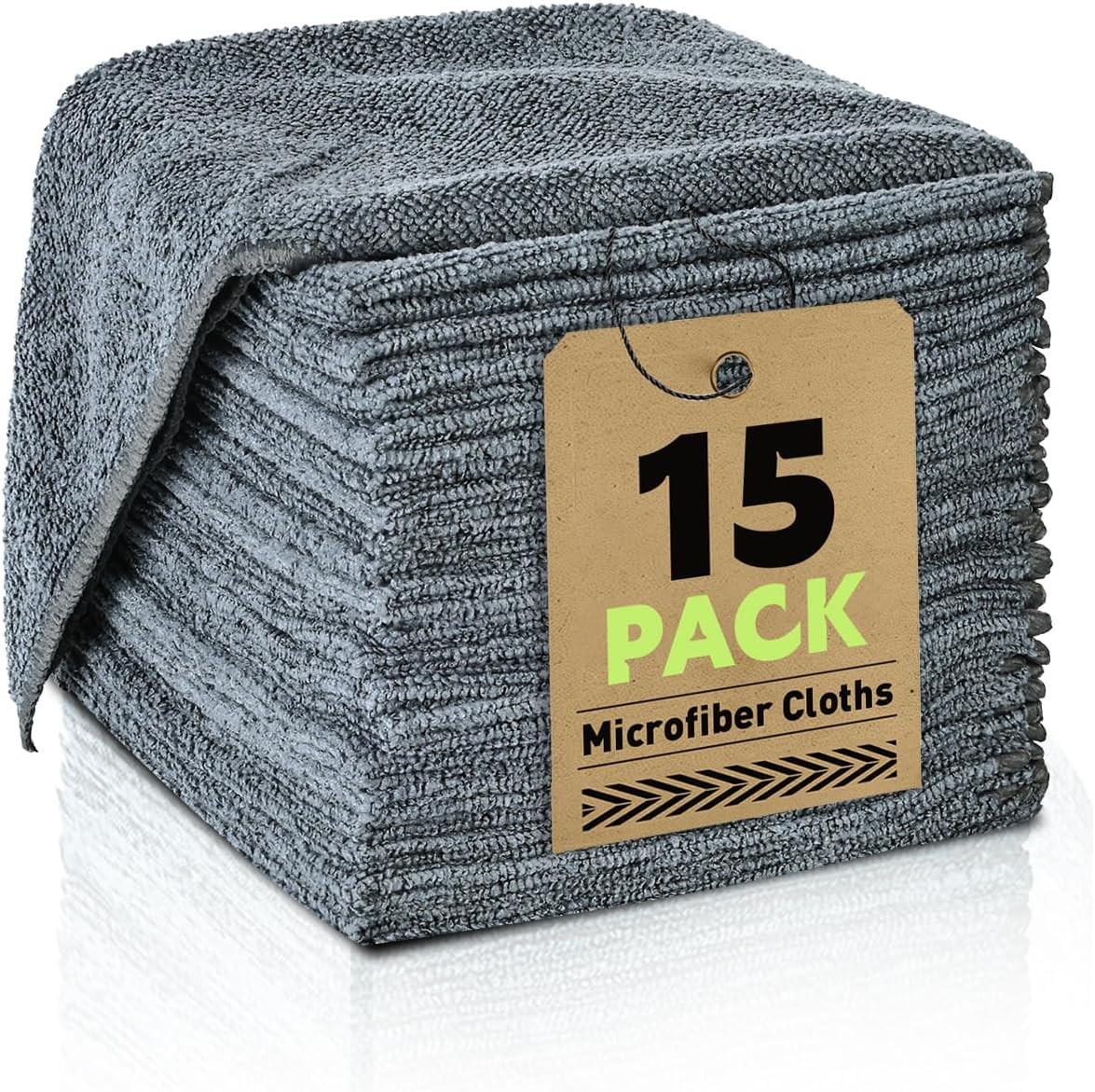 Microfiber Cleaning Cloths Bulk-15 Pack, Gray Microfiber Towels for Cars | Ultra