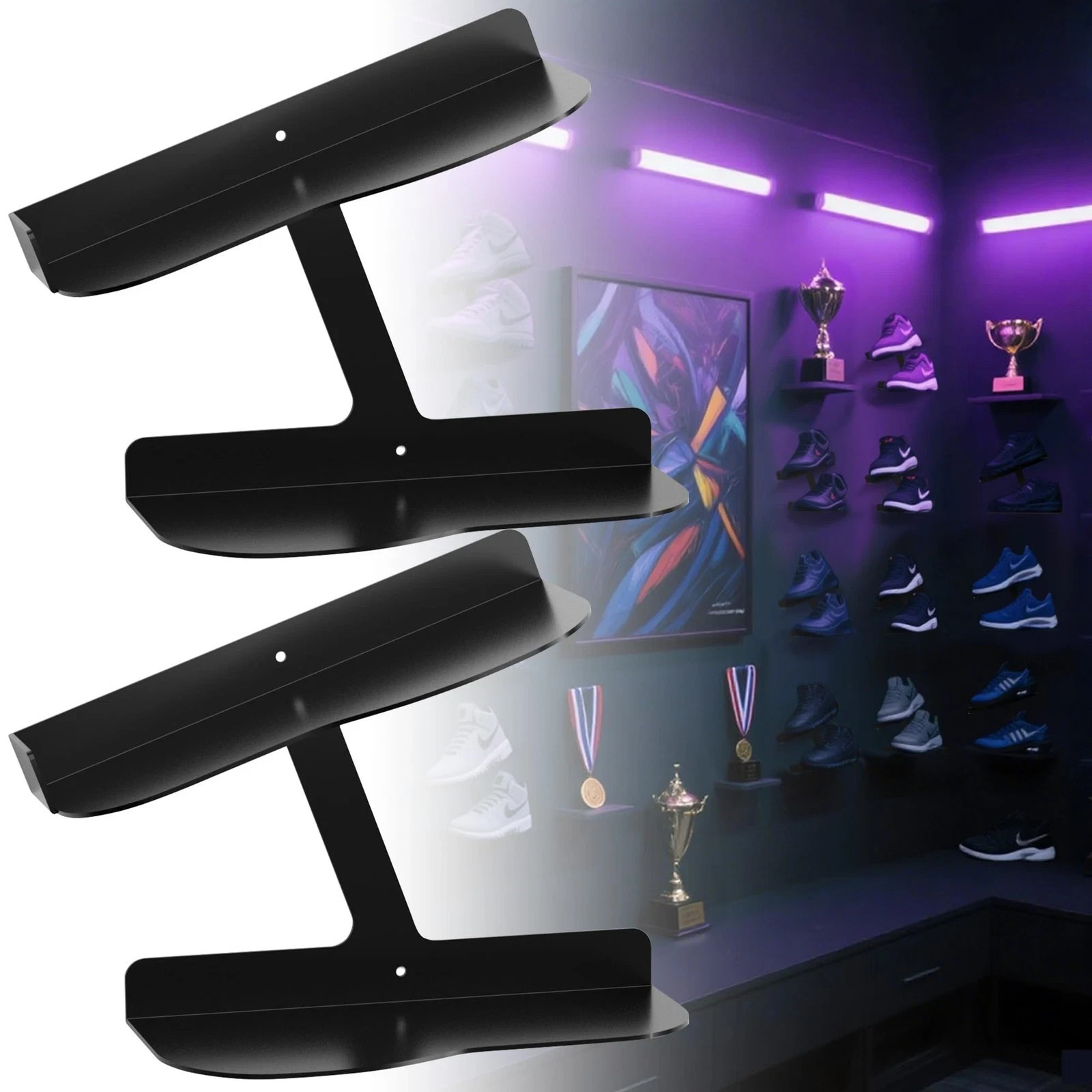 2 Pack H Type Floating Shoe Rack for Wall, Metal Wall Mount 2