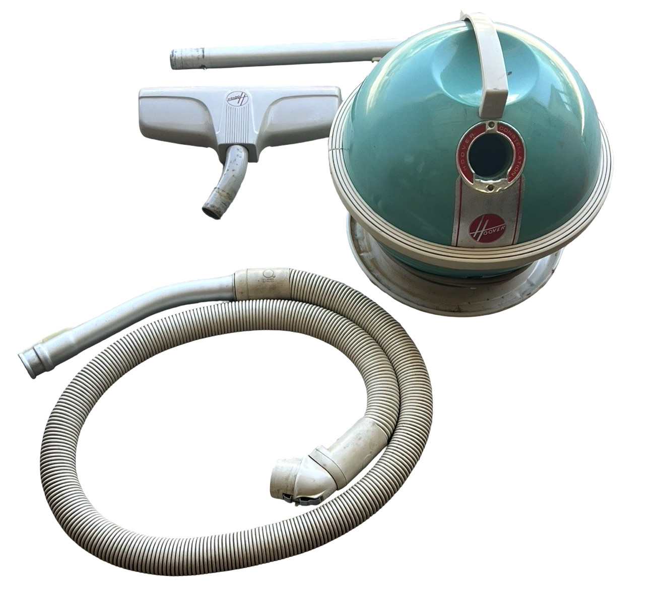 VTG 1960s Hoover Constellation 454 TURQUOISE Atomic Age Canister Vacuum – WORKS!