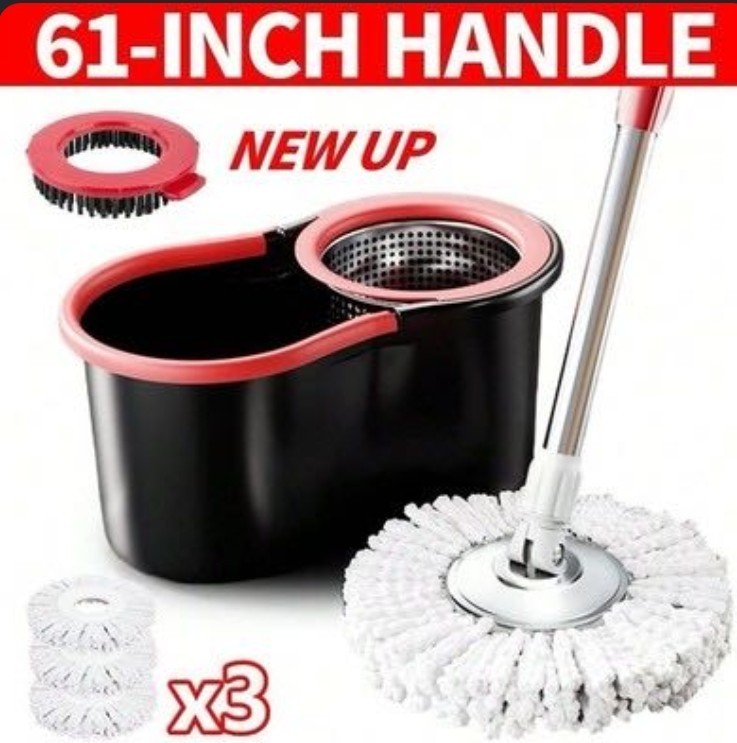 360° Spin Mop and Bucket Set with 3 Microfiber Heads Adjustable Handle Cleaning
