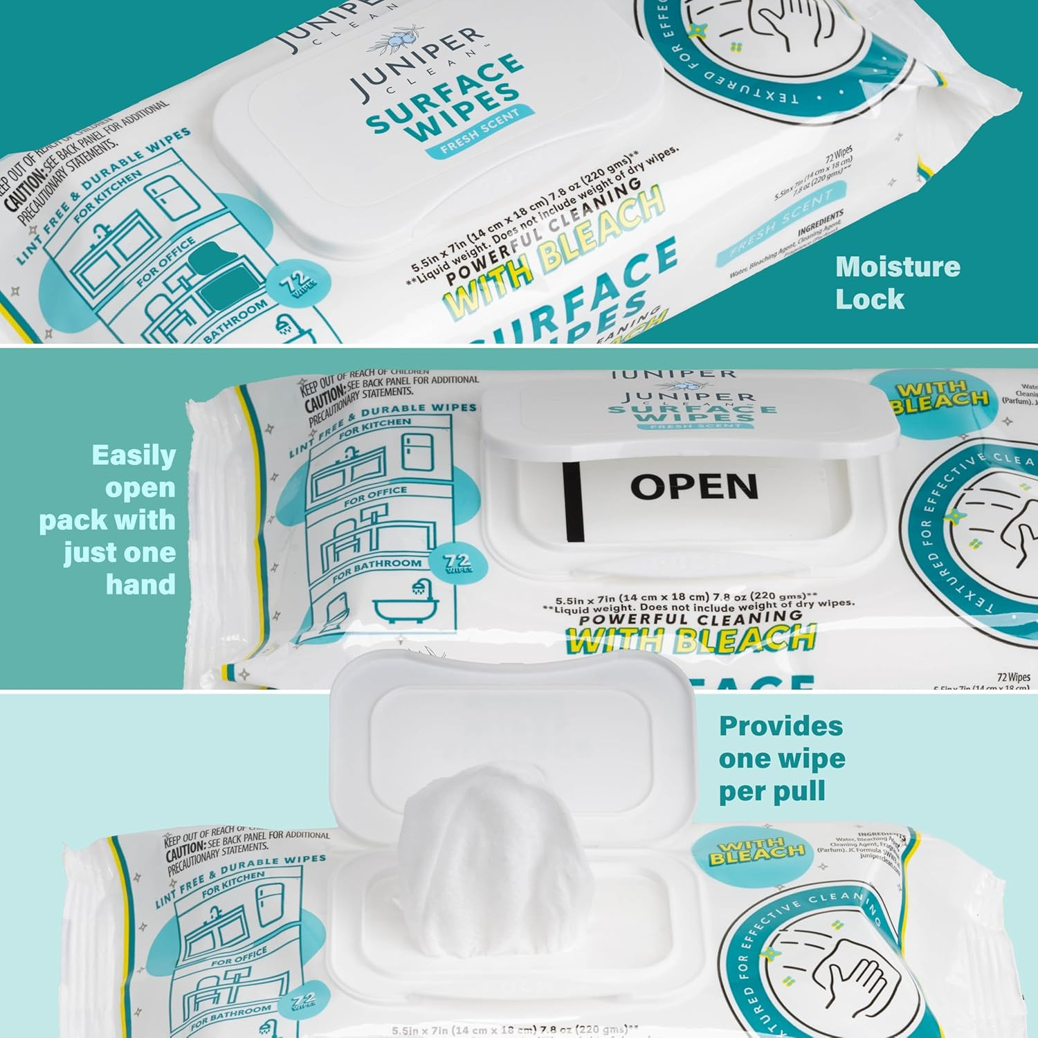 24 Pack Surface Cleaning Wipes with Bleach, All-Purpose Cleaner