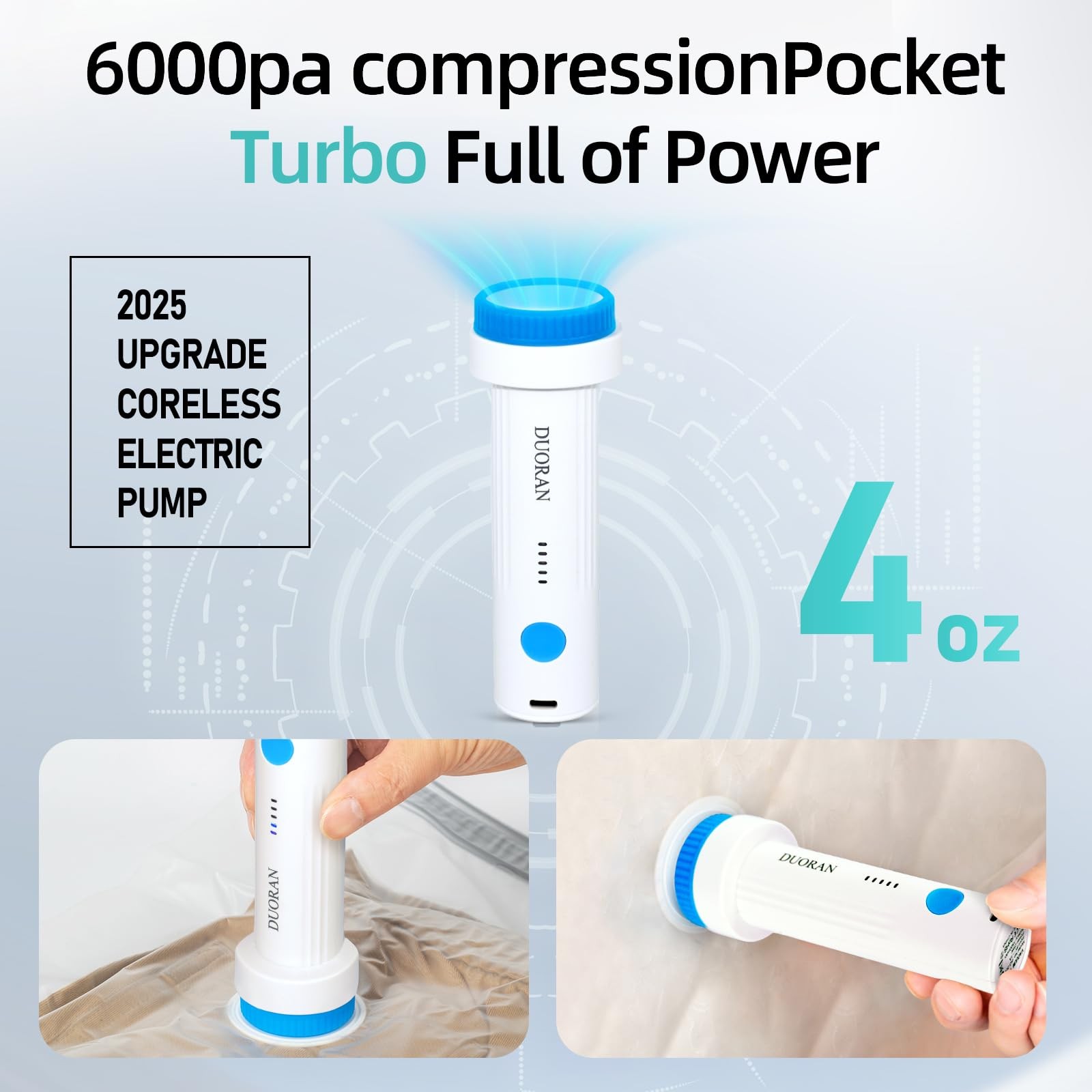 DUORAN Cordless Electric Vacuum Pump for Vacuum Storage Bags Travel Air Pump,…