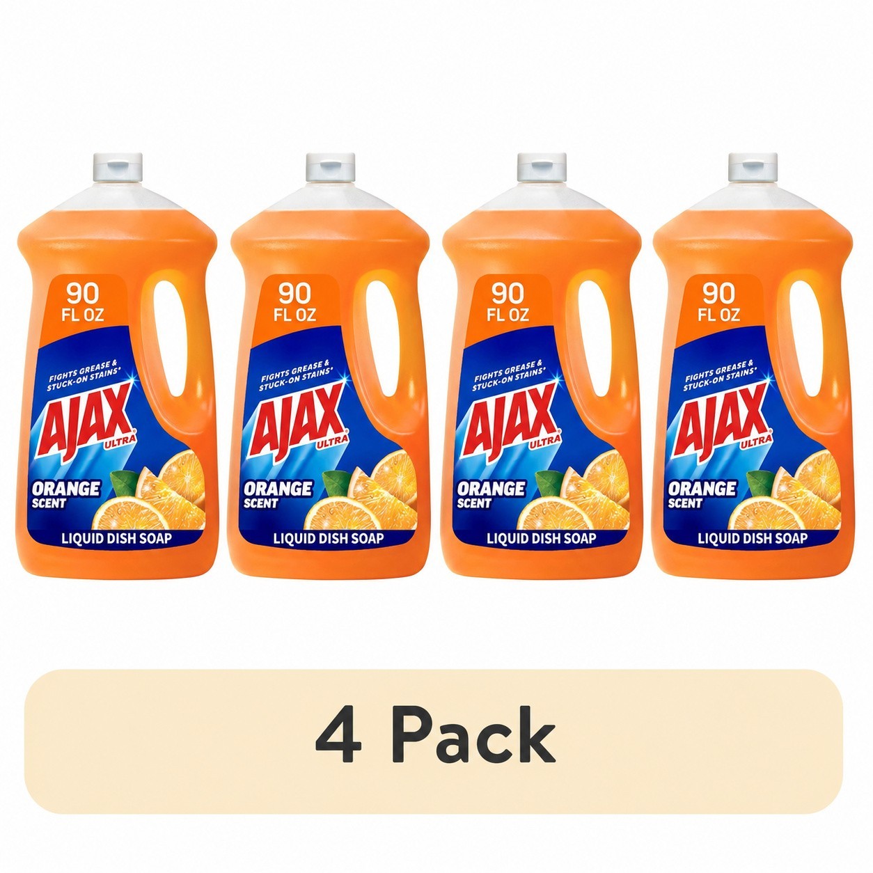 (4Pack) Ajax Ultra Liquid Dish Soap Orange Scent, Triple Action, 90 fl oz Bottle