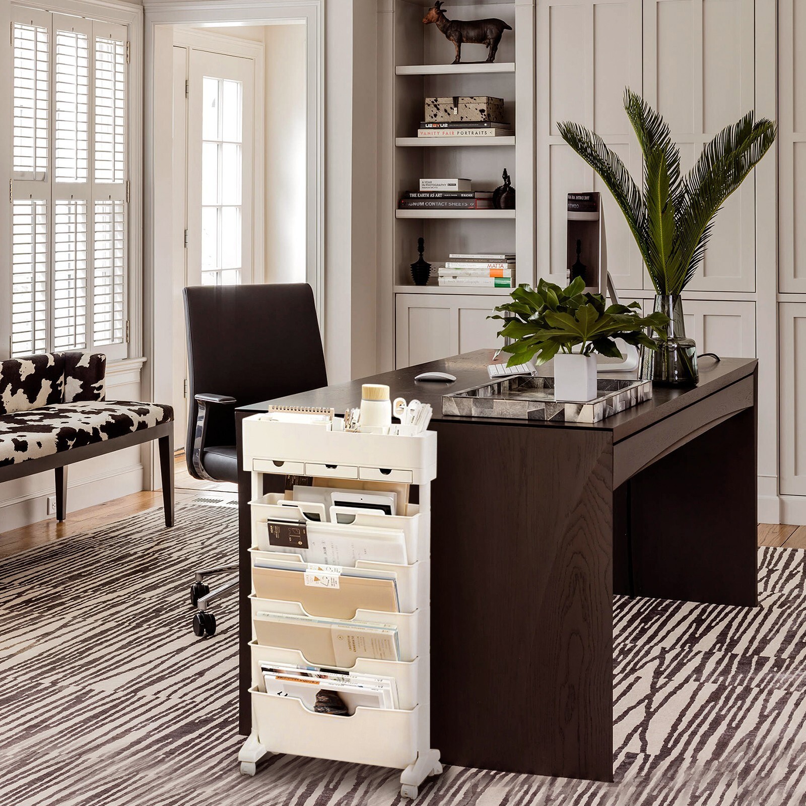 6-Tier Rolling Book Cart Mobile Storage Organizer with Wheels for Office Home