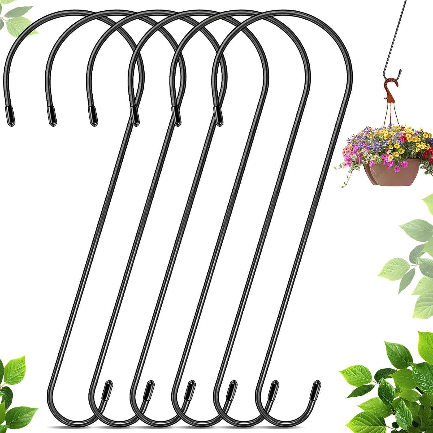 6 Pack 16 Inch Extra Large S Hooks for Hanging Plants, Rust-Proof Heavy Duty Tre