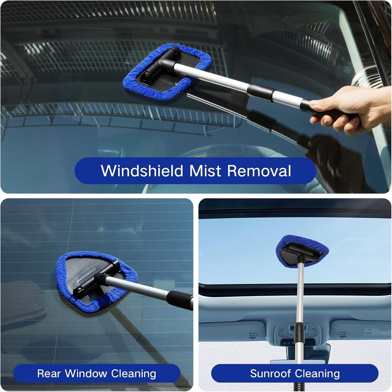 10Pcs Car Windshield Cleaner Tool Kit Extendable Handle Reusable Microfiber Pads