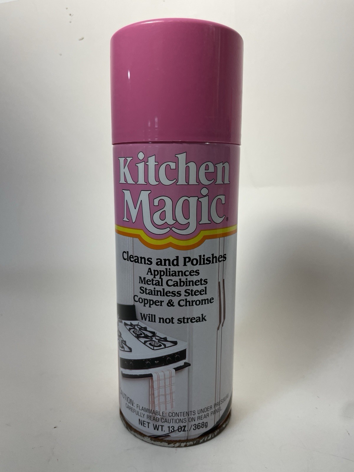 Vtg PINK Full Kitchen Magic 13oz Aerosol Cleaner Spray Metal Polish USA 80s
