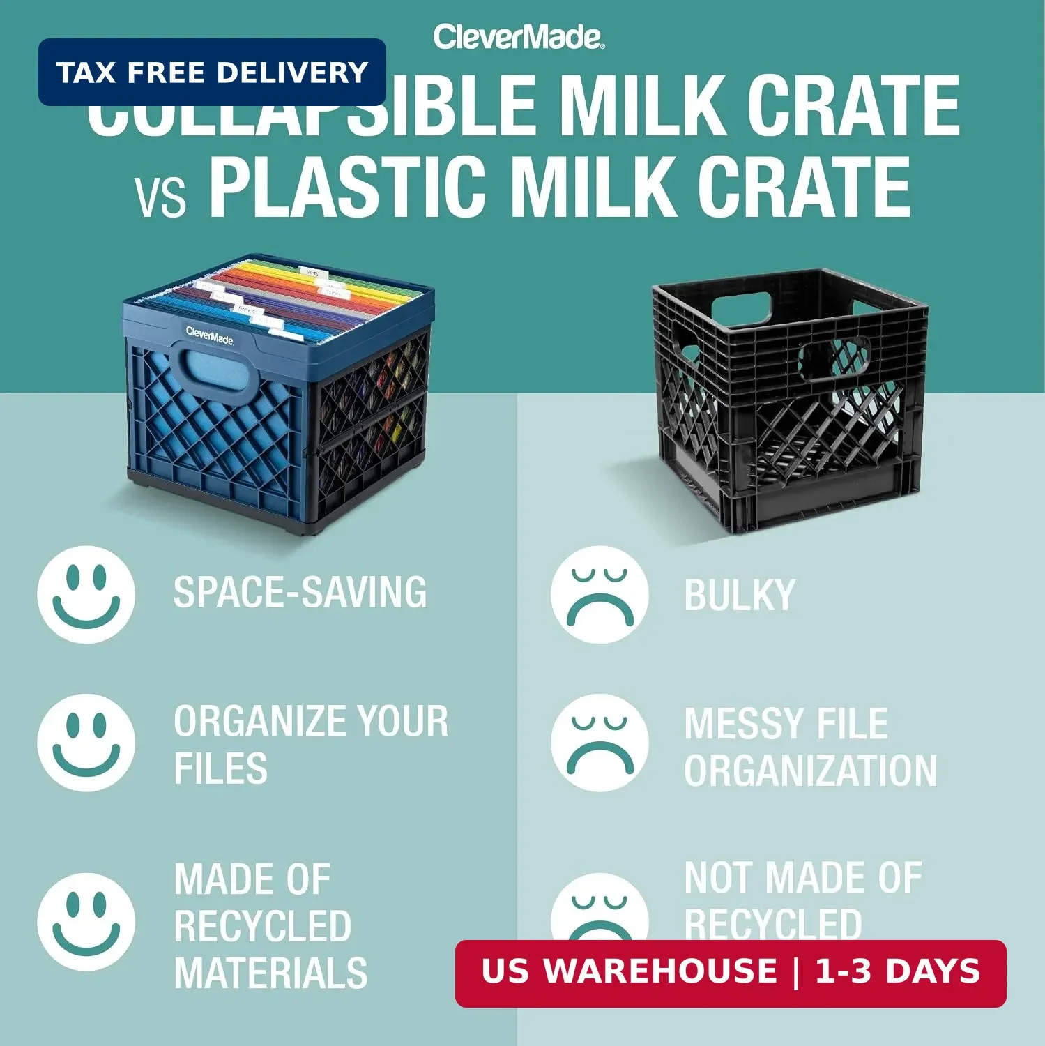 Collapsible Milk Crate 25L (6.6 Gal), 50 lb Capacity Heavy Duty Folding Crate –